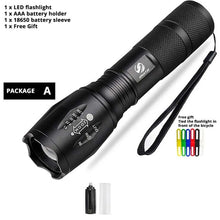 Load image into Gallery viewer, Led flashlight Ultra Bright torch T6/L2/V6 Camping light 5 switch Modes 10000 LM Zoomable Bicycle Light  use 18650 battery