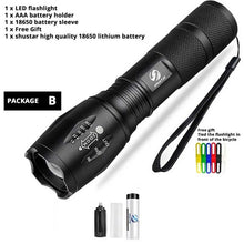 Load image into Gallery viewer, Led flashlight Ultra Bright torch T6/L2/V6 Camping light 5 switch Modes 10000 LM Zoomable Bicycle Light  use 18650 battery