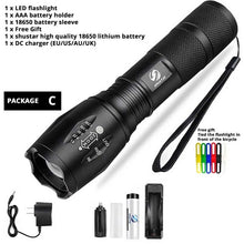 Load image into Gallery viewer, Led flashlight Ultra Bright torch T6/L2/V6 Camping light 5 switch Modes 10000 LM Zoomable Bicycle Light  use 18650 battery