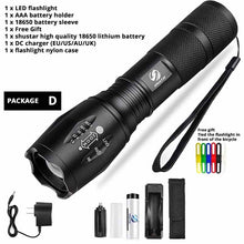 Load image into Gallery viewer, Led flashlight Ultra Bright torch T6/L2/V6 Camping light 5 switch Modes 10000 LM Zoomable Bicycle Light  use 18650 battery