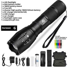 Load image into Gallery viewer, Led flashlight Ultra Bright torch T6/L2/V6 Camping light 5 switch Modes 10000 LM Zoomable Bicycle Light  use 18650 battery