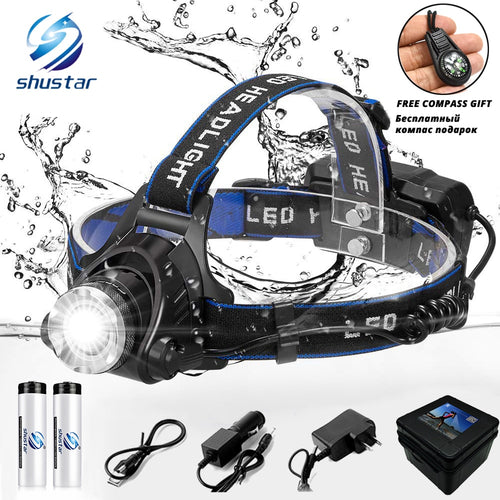 LED headlamp fishing headlight 6000 lumen T6/L2 3 modes Zoomable lamp Waterproof Head Torch flashlight Head lamp use 18650