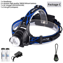 Load image into Gallery viewer, LED headlamp fishing headlight 6000 lumen T6/L2 3 modes Zoomable lamp Waterproof Head Torch flashlight Head lamp use 18650