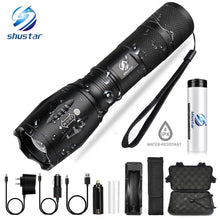 Load image into Gallery viewer, Led flashlight Ultra Bright torch T6/L2/V6 Camping light 5 switch Modes 10000 LM Zoomable Bicycle Light  use 18650 battery